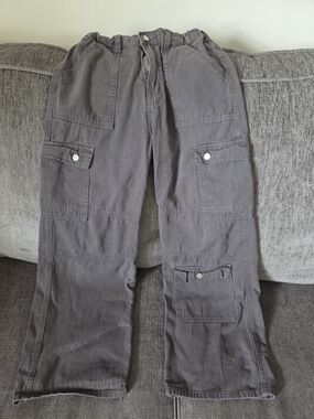 SHEIN Kids Gray Cargo Jeans with Pocket Details